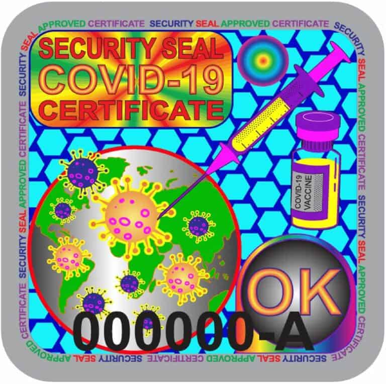 corona covid zertifikat hologramm-etikett